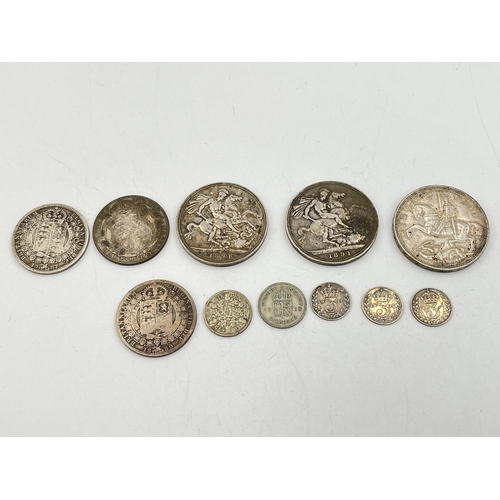 2083 - A collection of British coins with silver examples to include two 1891 92.5% crowns, 1935 50% crown,... 