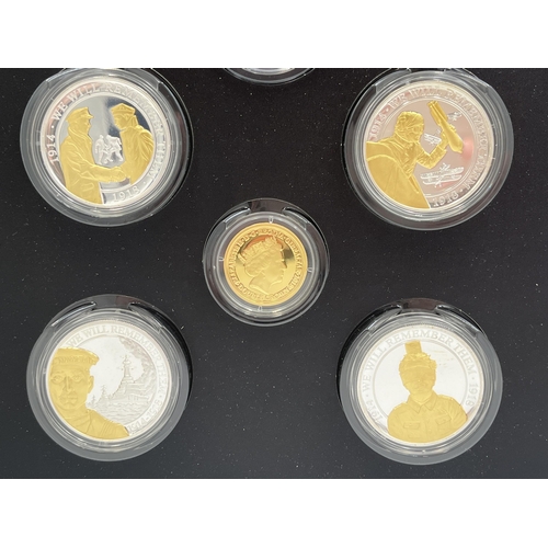 2084 - An In Flanders Fields Museum 'We Will Remember Them' eight coin set which includes 2018 9ct gold pro... 