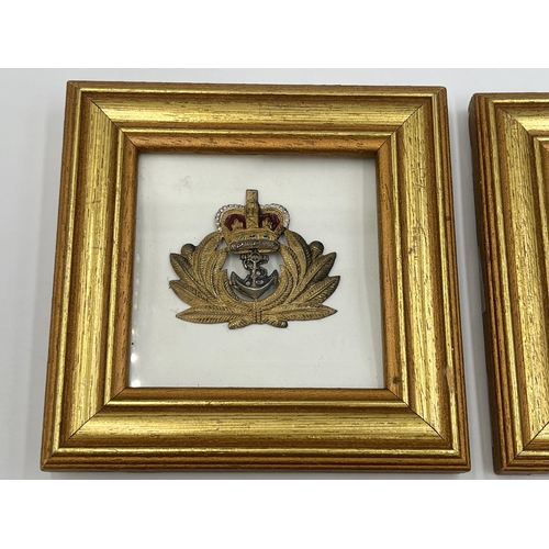 2093 - Four framed military cap badges