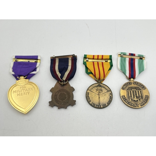 2097 - Four American medals, one Purple Heart, one Vietnam Service, one 1881 G.A.R Fili Veteranorum and one... 