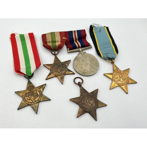 2111 - Five WWII medals, two The Italy Stars, one The Air Crew Europe Star, one The France and German Star ... 