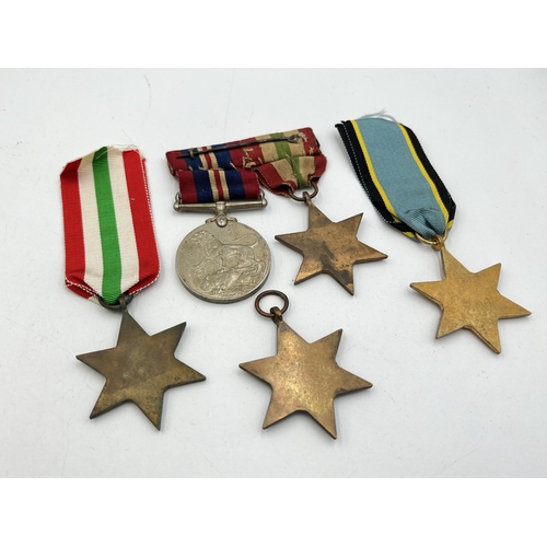 2111 - Five WWII medals, two The Italy Stars, one The Air Crew Europe Star, one The France and German Star ... 