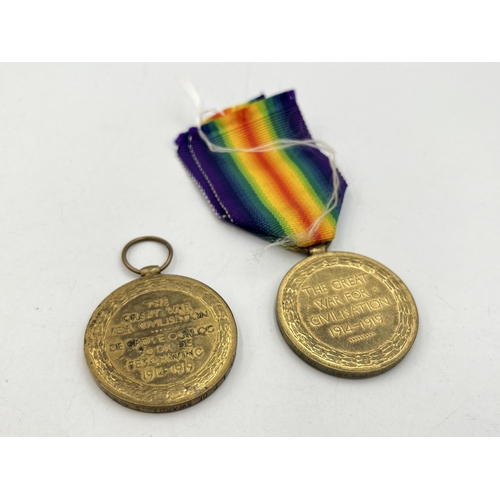 2113 - Two WWI British Victory medals, one presented to 402918 Spr. J. Copland R.E. and one presented to Gn... 