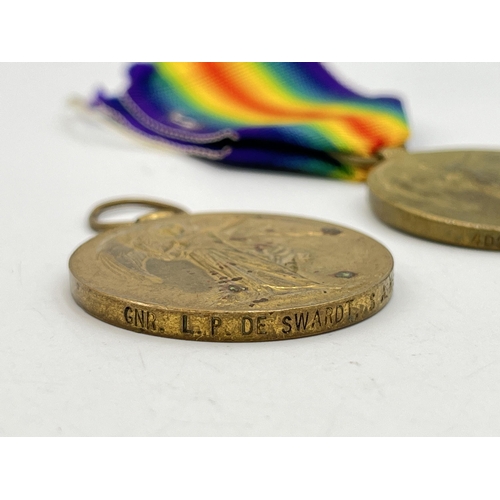 2113 - Two WWI British Victory medals, one presented to 402918 Spr. J. Copland R.E. and one presented to Gn... 