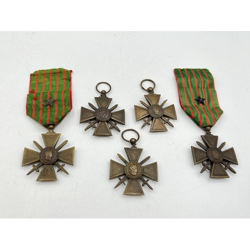 2118 - Five WWI French Croix de Geurre medals to include Foreign Operational Theatres etc.