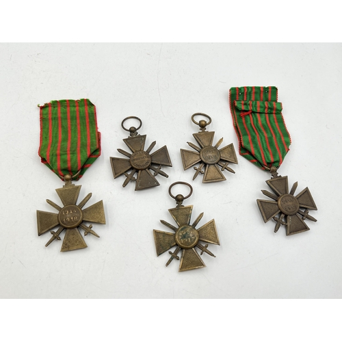 2118 - Five WWI French Croix de Geurre medals to include Foreign Operational Theatres etc.