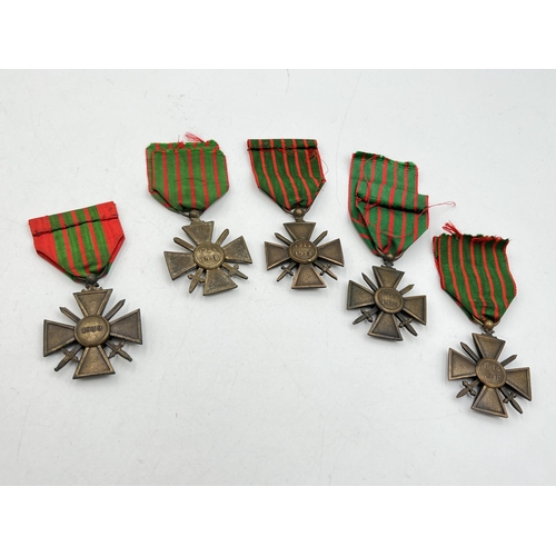 2120 - Five French Croix de Geurre medals, four WWI and one WWII