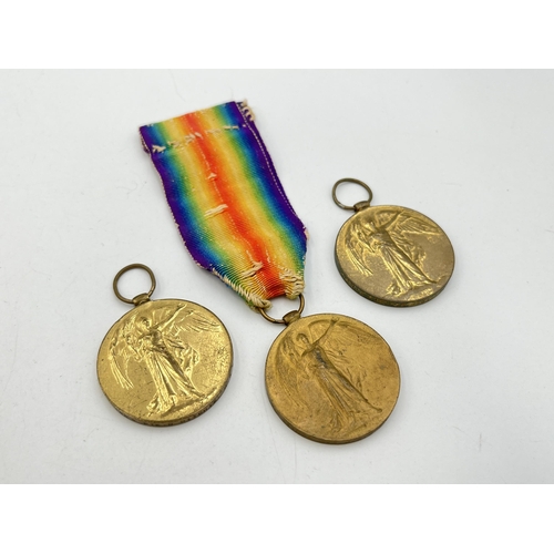 2139 - Three WWI British Victory medals, one presented to M2-117203 Pte. J. W. Bennett A.S.C., one presente... 