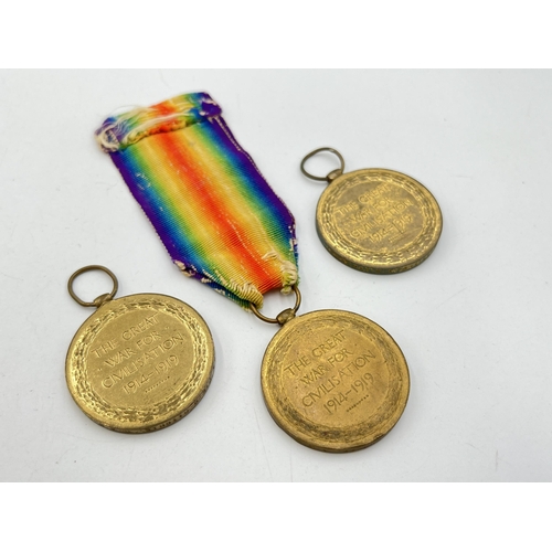 2139 - Three WWI British Victory medals, one presented to M2-117203 Pte. J. W. Bennett A.S.C., one presente... 