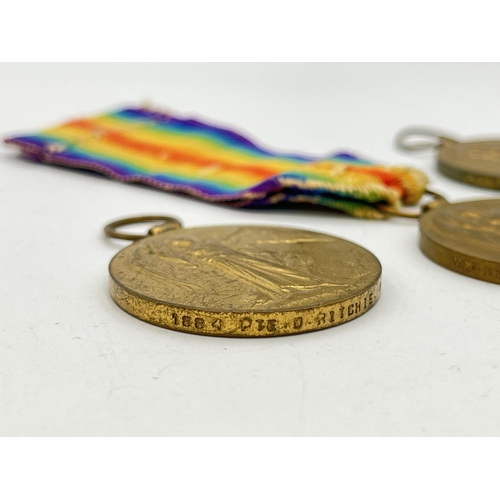 2139 - Three WWI British Victory medals, one presented to M2-117203 Pte. J. W. Bennett A.S.C., one presente... 