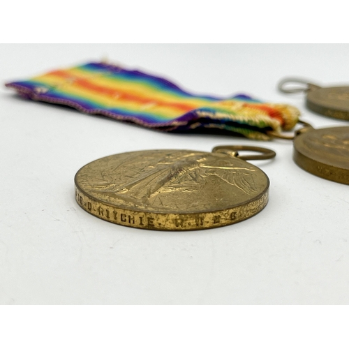 2139 - Three WWI British Victory medals, one presented to M2-117203 Pte. J. W. Bennett A.S.C., one presente... 