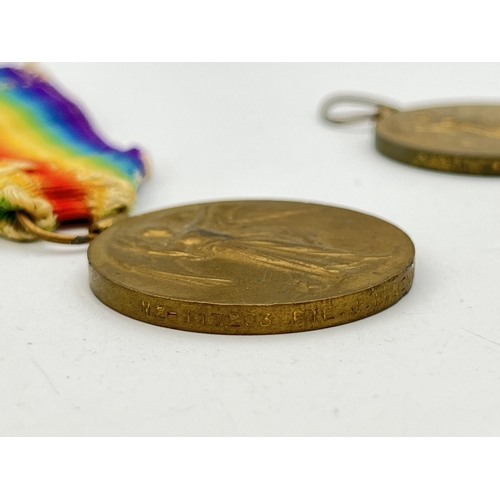 2139 - Three WWI British Victory medals, one presented to M2-117203 Pte. J. W. Bennett A.S.C., one presente... 