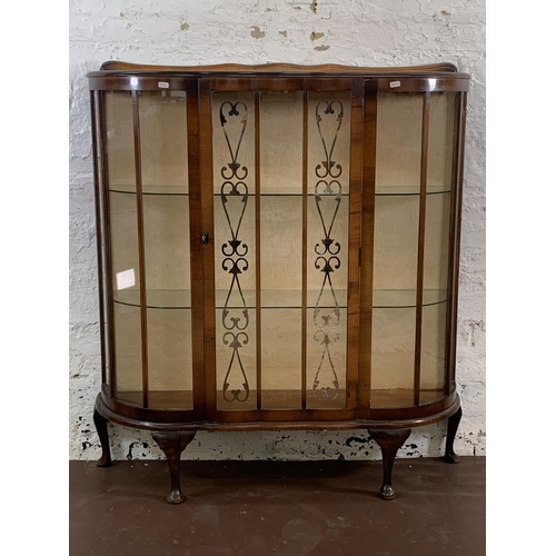 90 - A walnut display cabinet on cabriole supports - approx. 119cm high x 107cm wide x 30cm deep