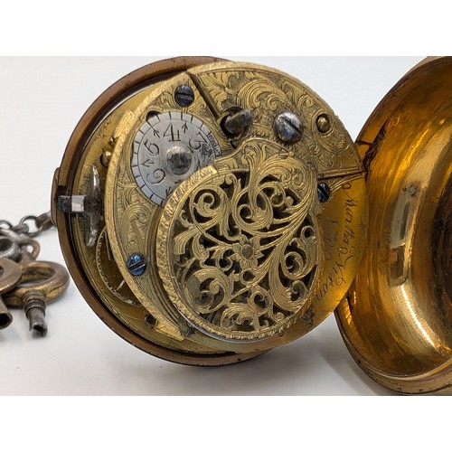 2048 - Seven wristwatches and four pocket watches to include an 18th century gilt metal pair cased verge po... 