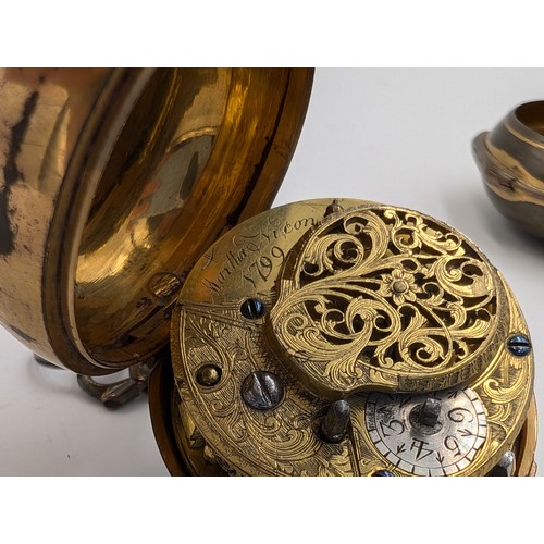 2048 - Seven wristwatches and four pocket watches to include an 18th century gilt metal pair cased verge po... 