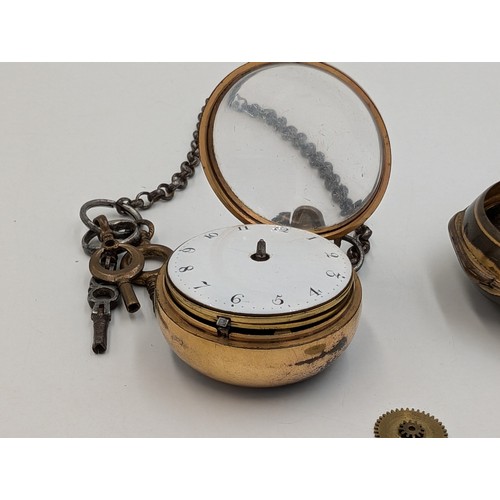 2048 - Seven wristwatches and four pocket watches to include an 18th century gilt metal pair cased verge po... 