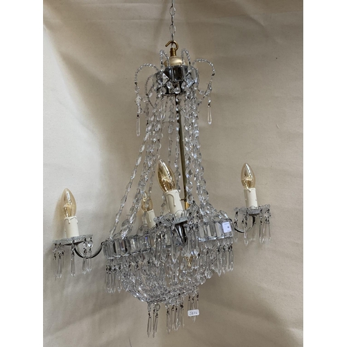 1 - A mid 20th century crystal four branch chandelier with droplets - approx. 65cm high