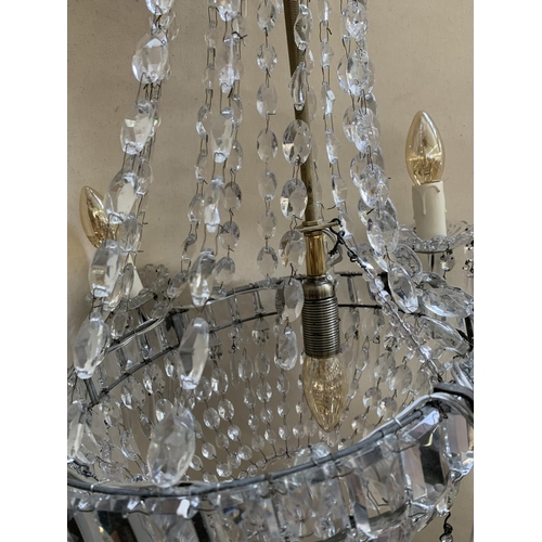 1 - A mid 20th century crystal four branch chandelier with droplets - approx. 65cm high