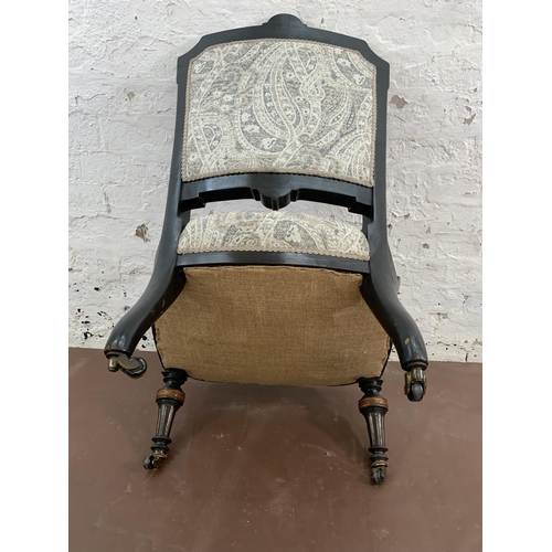 8 - A 19th Century Aesthetic Movement ebonised and burr walnut framed fabric upholstered bedroom chair -... 