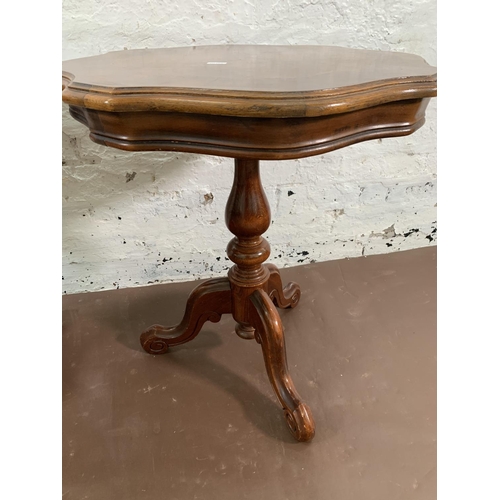 54 - Two Italian style inlaid walnut effect serpentine tripod side tables - approx. 60cm high x 54cm diam... 