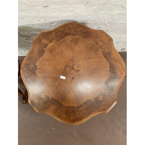 54 - Two Italian style inlaid walnut effect serpentine tripod side tables - approx. 60cm high x 54cm diam... 