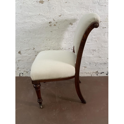 75 - Four 19th century oak and fabric upholstered dining chairs on castors