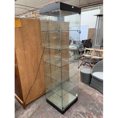 119 - A modern glass display cabinet with five shelves - approx. 192cm high x 52cm wide x 51cm deep