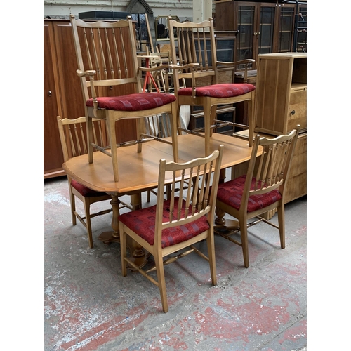 92 - A Stag Madrigal extending dining table and six chairs - approx. 72cm high x 96cm wide x 152cm long