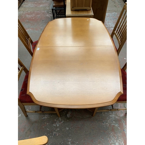 92 - A Stag Madrigal extending dining table and six chairs - approx. 72cm high x 96cm wide x 152cm long