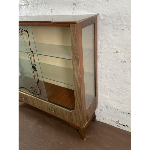 136 - A mid 20th century melamine and glass display cabinet - approx. 104cm high x 107cm wide x 30cm deep