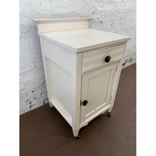 102 - A late 19th/early 20th century white painted satinwood bedside cabinet - approx. 84cm high x 55cm wi... 