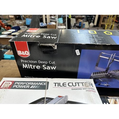 1060 - Three items, one boxed Performance Power tile cutter, WorkZone clamps and one boxed B&Q precision de... 