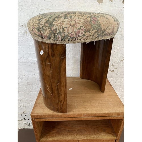 101 - Two pieces of furniture, one Art Deco walnut upholstered dressing stool - approx. 46cm high x 48cm w... 