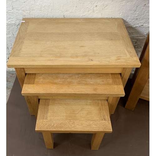 115 - Four pieces of modern light oak furniture, one side table with lower shelf and one drawer - approx. ... 