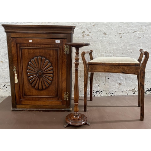 15 - Three pieces of furniture, one 19th century style mahogany wall hanging corner cabinet - approx. 82c... 