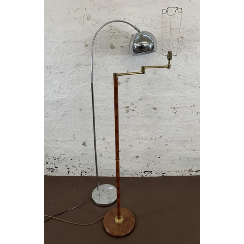 23 - Two standard lamps, mid 20th century style Argos chrome plated and mid 20th century walnut and brass... 