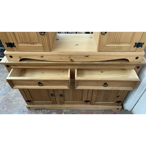 25 - Two pieces of pine furniture, one sideboard - approx. 81cm high x 132cm long x 43cm deep and one TV ... 