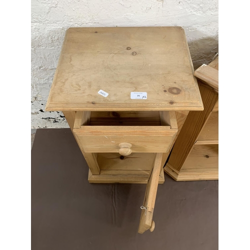 26 - Two pieces of pine furniture, one bedside cabinet - approx. 61cm high x 36cm wide x 31cm deep and on... 