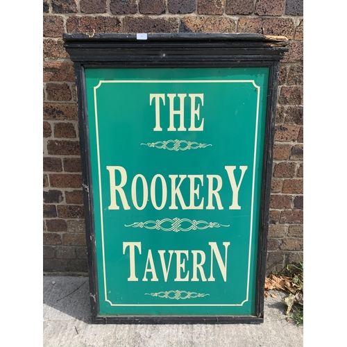 33 - An aluminium and black painted wooden 'The Rookery Tavern' double sided wall hanging pub advertising... 