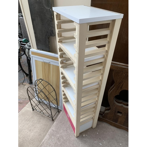 41 - Three items, a Crista Linas plywood and white laminate four tier fragrance shop display rack - appro... 