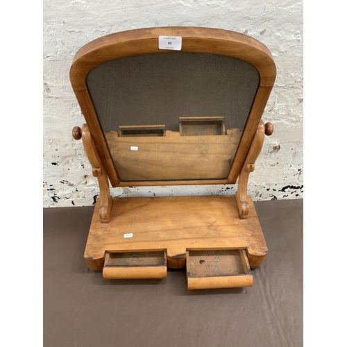 45 - A Victorian satinwood dressing table swing mirror with two lower drawers - 63cm high x 52cm wide x 2... 