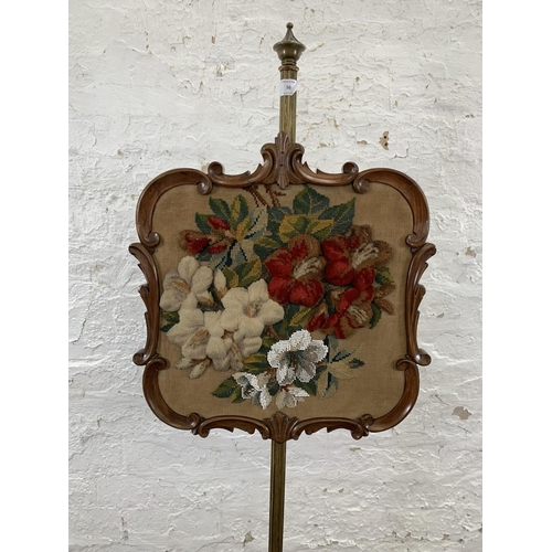 50 - A 19th century Regency period Gillows style mahogany and brass pole screen with floral needlepoint e... 