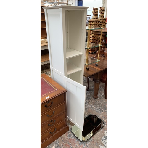 57 - Two items, one white laminate free standing bathroom cabinet - approx. 164cm high x 40cm wide x 40cm... 