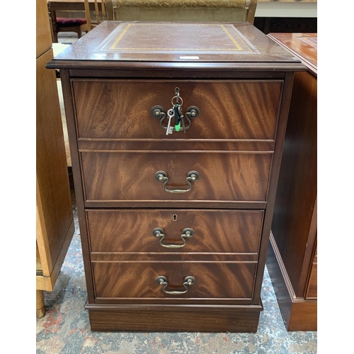 59 - A mahogany two drawer filing cabinet with red leather insert - approx. 79cm high x 50cm wide x 59cm ... 