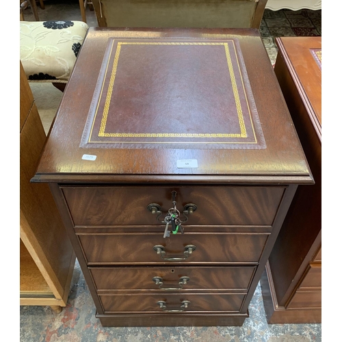 59 - A mahogany two drawer filing cabinet with red leather insert - approx. 79cm high x 50cm wide x 59cm ... 