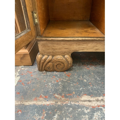 61 - An early/mid 20th century oak bureau display cabinet - approx. 110cm high x 120cm wide x 34cm deep