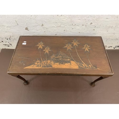 66 - A mid 20th century Oriental style carved mahogany rectangular coffee table - approx. 41cm high x 91c... 