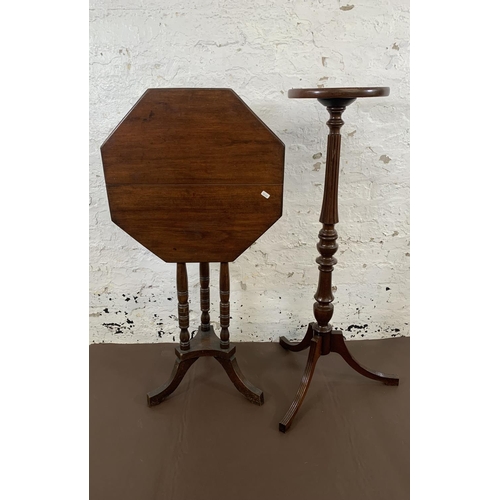 67 - Three pieces of furniture, one Edwardian mahogany tripod tilt top table - approx. 71cm high, one Edw... 