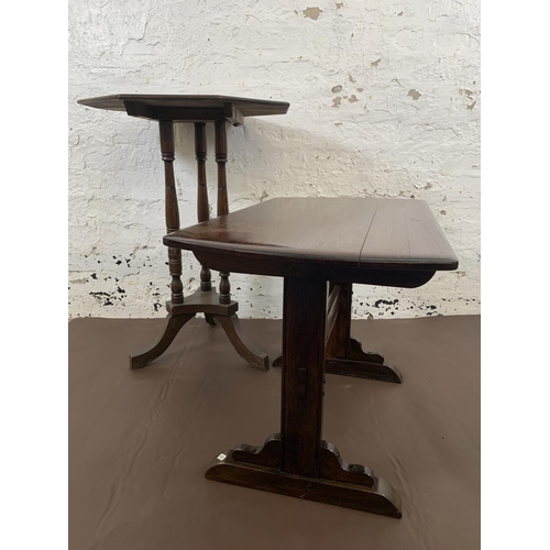 67 - Three pieces of furniture, one Edwardian mahogany tripod tilt top table - approx. 71cm high, one Edw... 