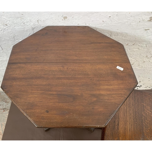 67 - Three pieces of furniture, one Edwardian mahogany tripod tilt top table - approx. 71cm high, one Edw... 